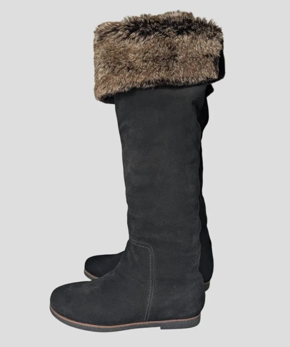 Sam Edelman Orlando Black suede leather over the knee faux fur cuffed boots 8.5